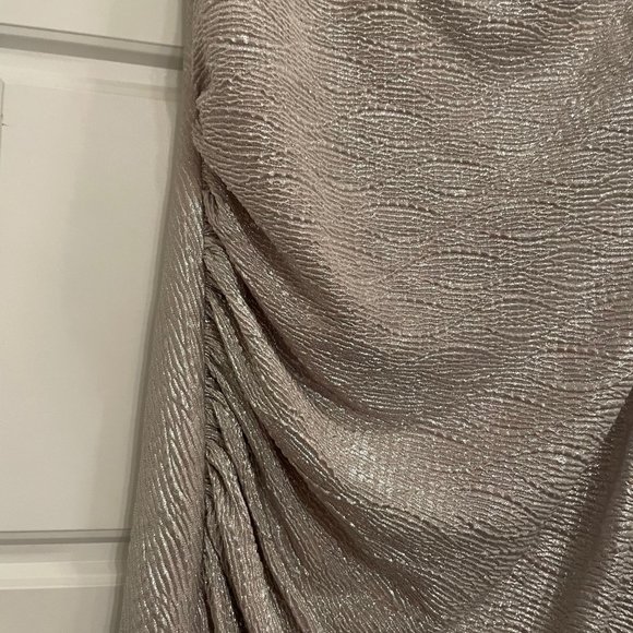 Cachet, One Shoulder Full Length Gown, Champagne Silver, Bead neck, Size 8, NWOT - Picture 2 of 10
